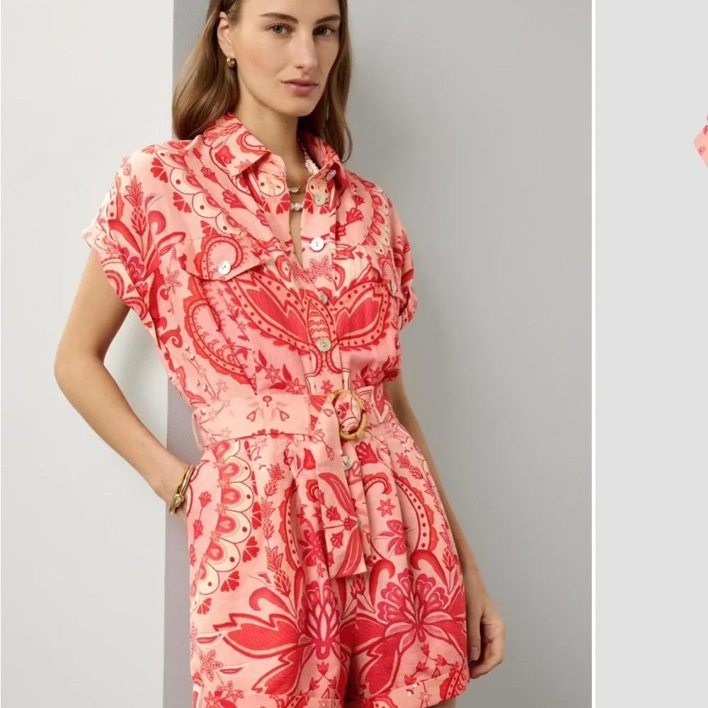 Farm Rio Jaipur Linen Print Romper with Belt - Picture 6 of 13